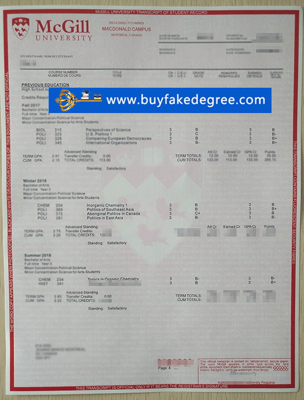 McGill University transcript