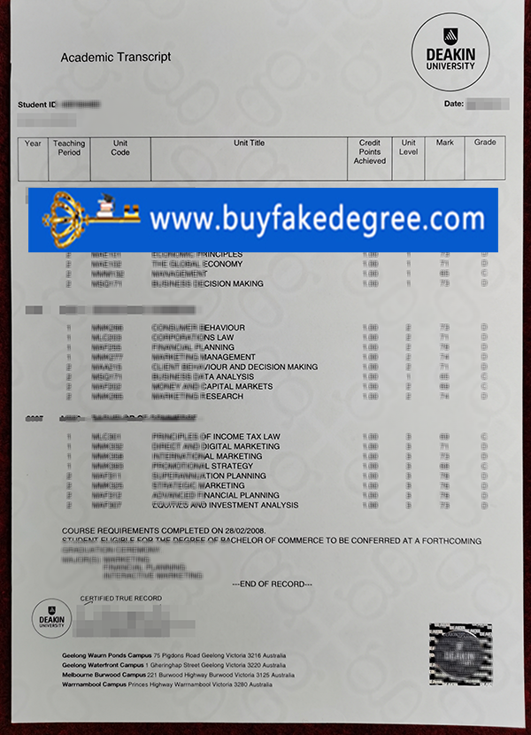 Deakin University transcript