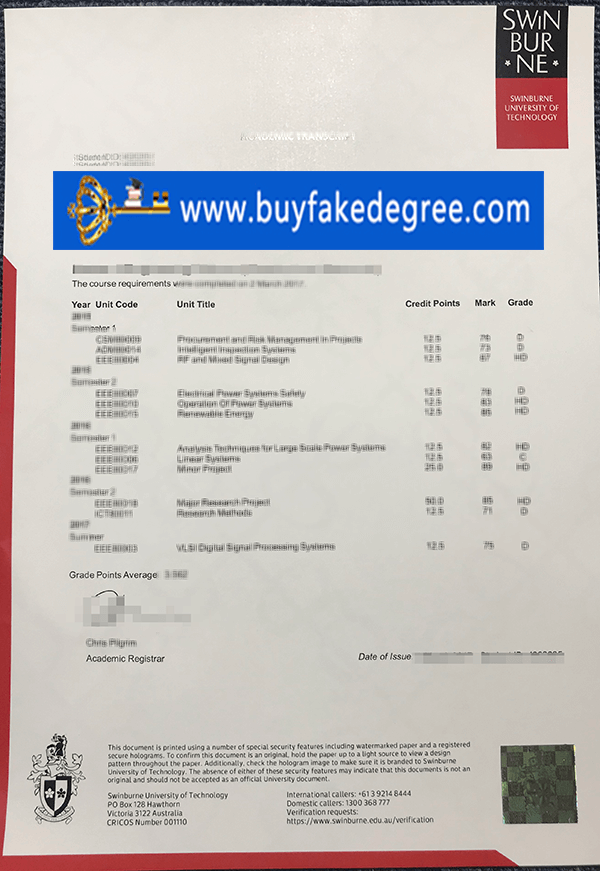 Swinburne University of Technology transcript from buyfakedegree.com