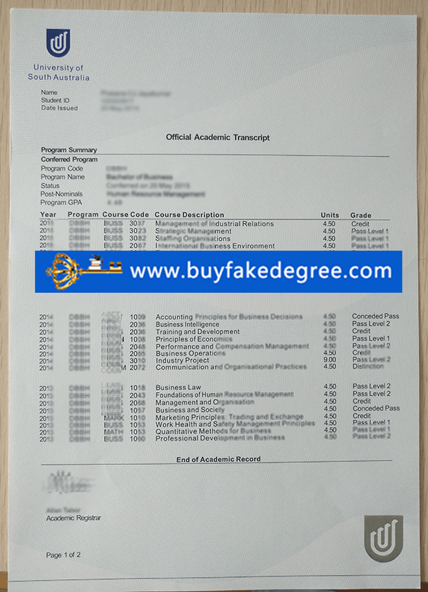 University of South Australia transcript buy fake transcript