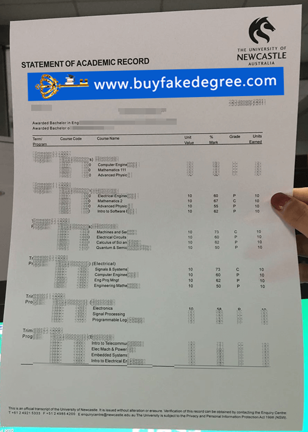 University of Newcastle transcript