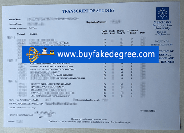 Manchester Metropolitan University transcript buy fake transcript