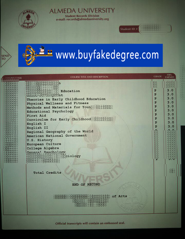 Almeda University transcript , buy fake Almeda University transcript, fake transcript of Almeda University