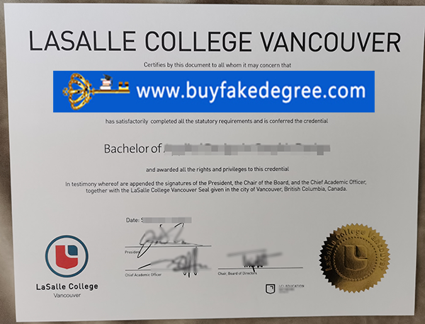 LaSalle College diploma sample from buyfakedegree.com