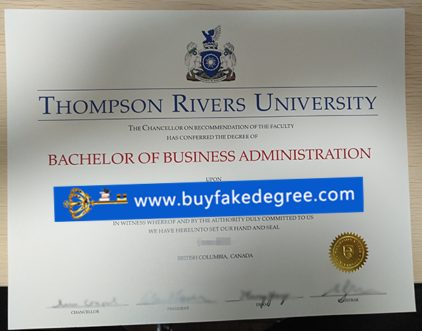 Thompson Rivers University diploma sample from buyfakedegree.com