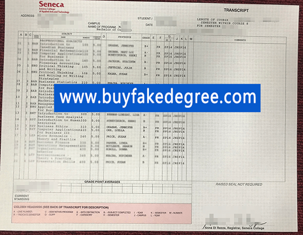 Seneca College transcript, fake Seneca College transcript, buy fake transcript of Seneca College