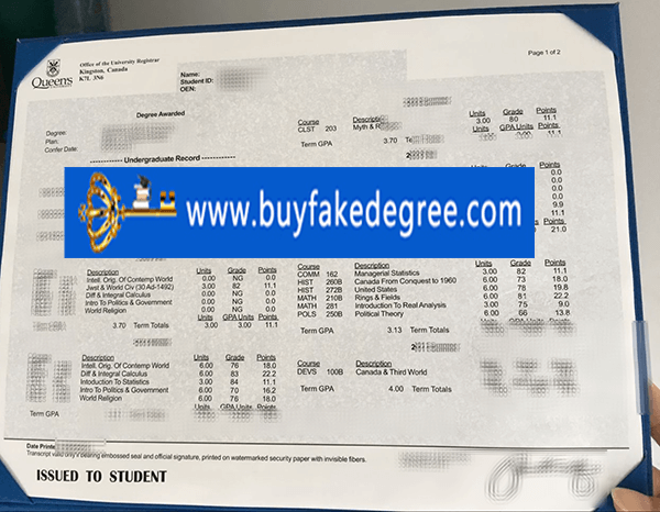 Queen's University transcript, buy fake transcript of Queen's University