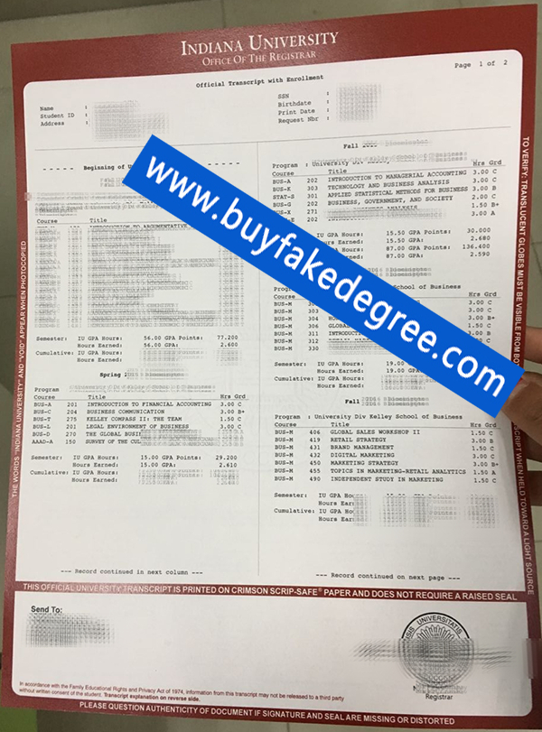 Indiana University transcript, buy fake transcript of Indiana University, buy fake diploma