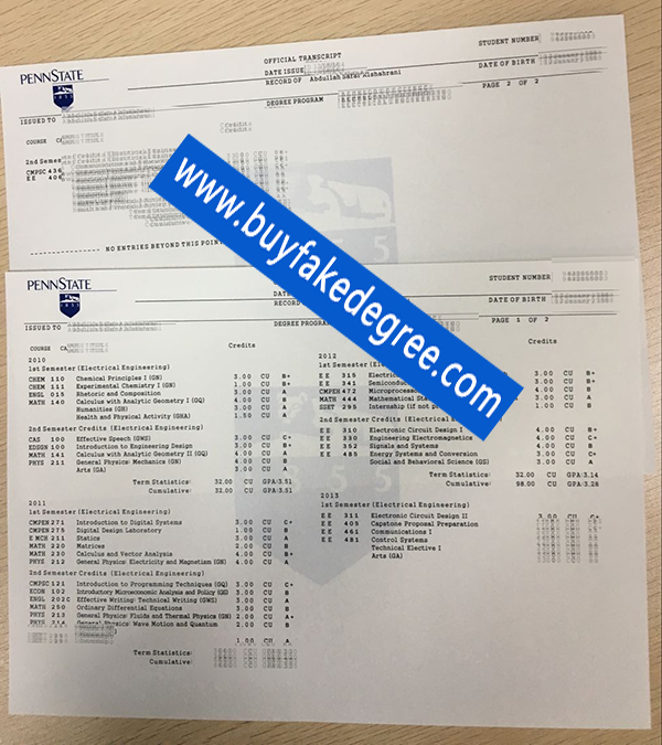 Pennsylvania State University Transcript