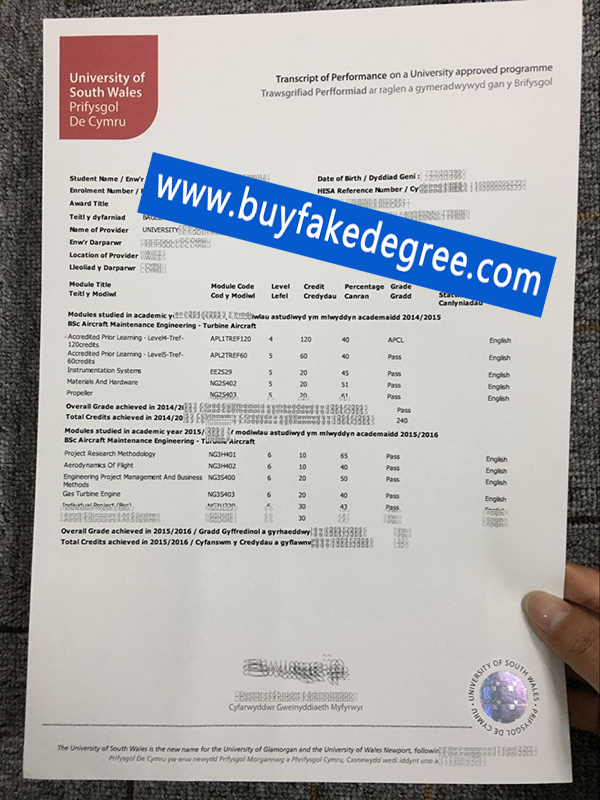 University of south wales transcript