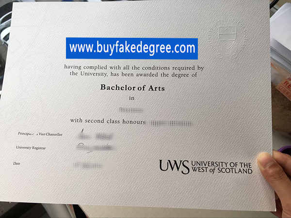 Fake UWS degree sample, buy fake University of West Scotland