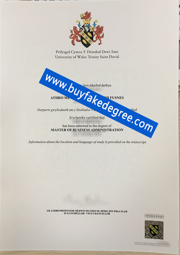 Fake University of Wales Trinity Saint David Diploma