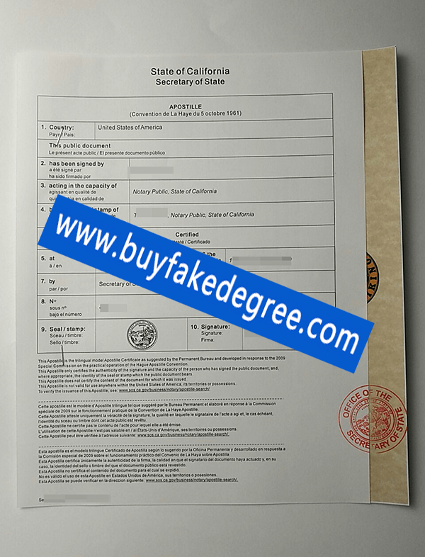 State of California  Apostille buy fake diploma with Apostille certificate