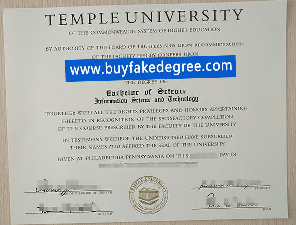 Temple University degree sample