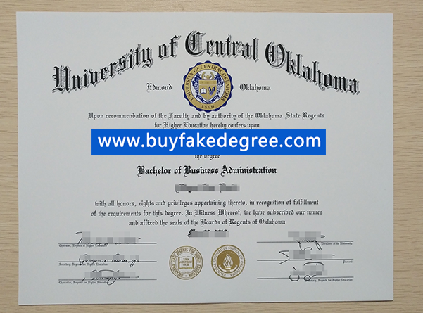 University of Central Oklahoma degree sample from buyfakedegree.com