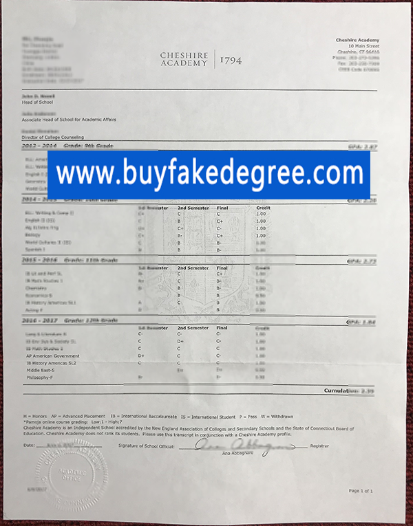 Cheshire academy transcript Fake Cheshire academy transcript for sale