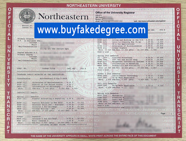 Northeastern University transcript sample, fake transcript of Northeastern University, buy fake diploma
