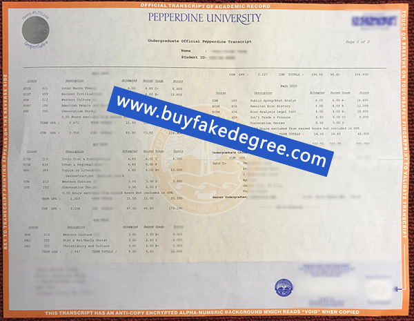 Pepperdine University transcript, Pepperdine University fake transcript, buy fake transcript