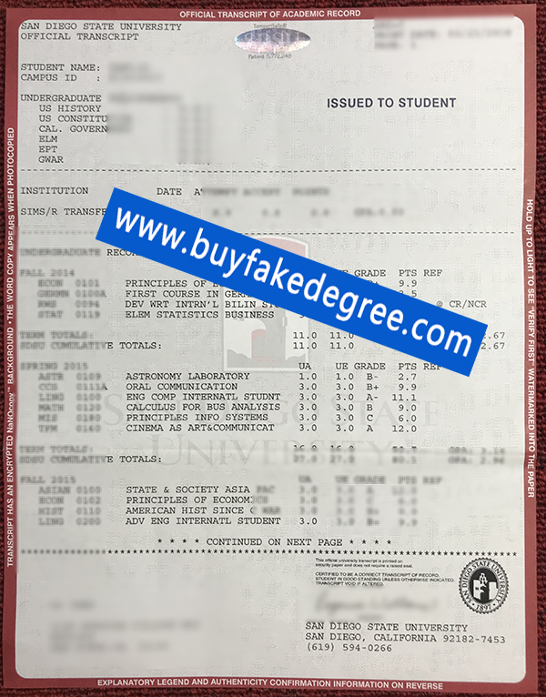 SDSU fake transcript Fake San Diego State University Diploma transcript