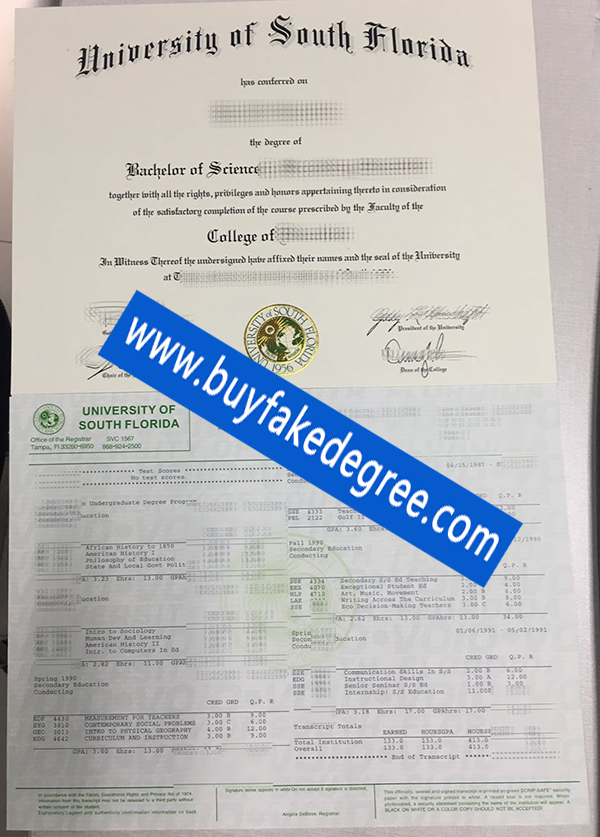 USF dipoma and transcript, buy fake diploma transcript of University of South Florida